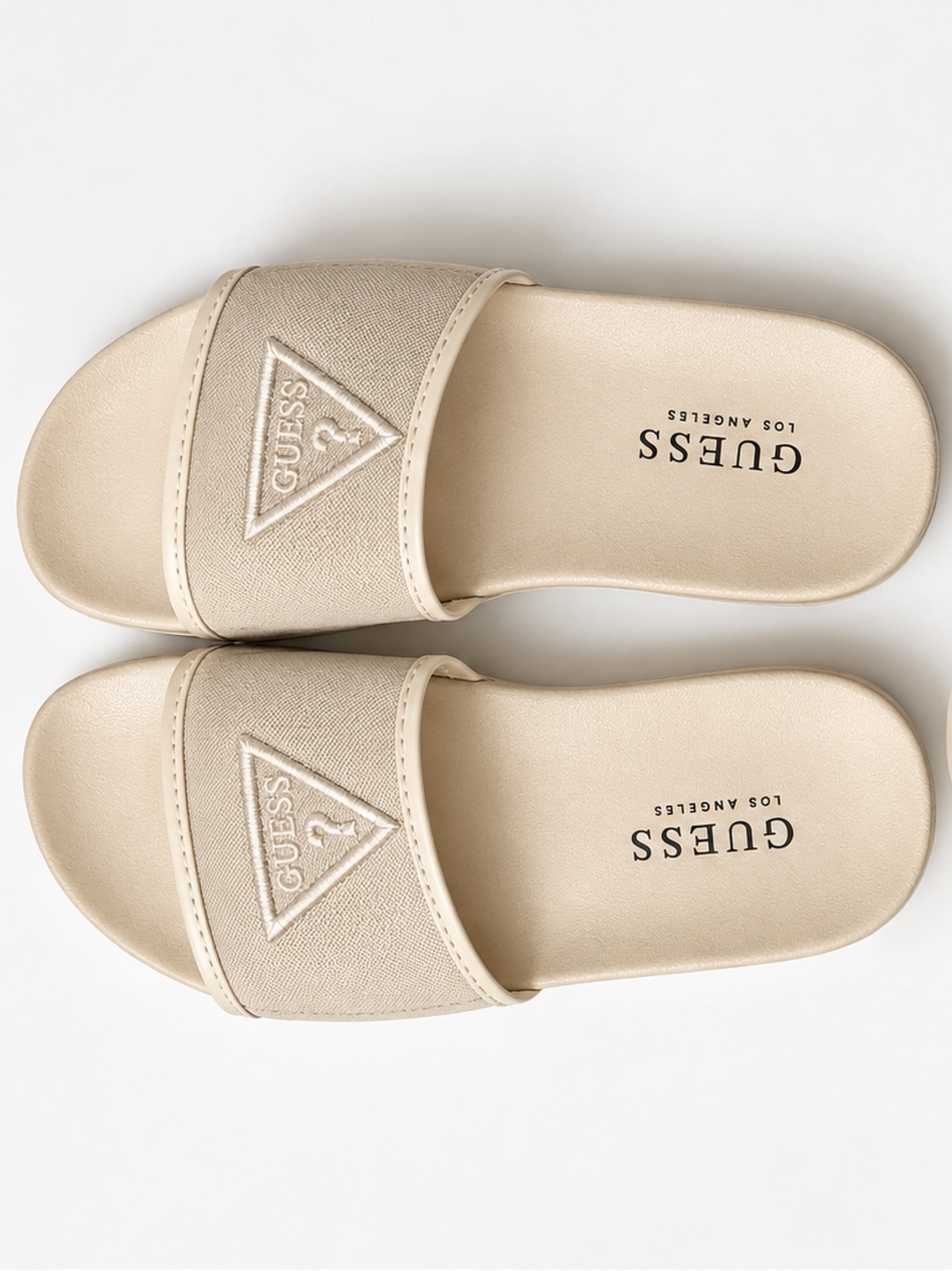 GUESS Sonia Slide Sandals Women's Slide Sandals Beige Cream US 9M Sheer Band
